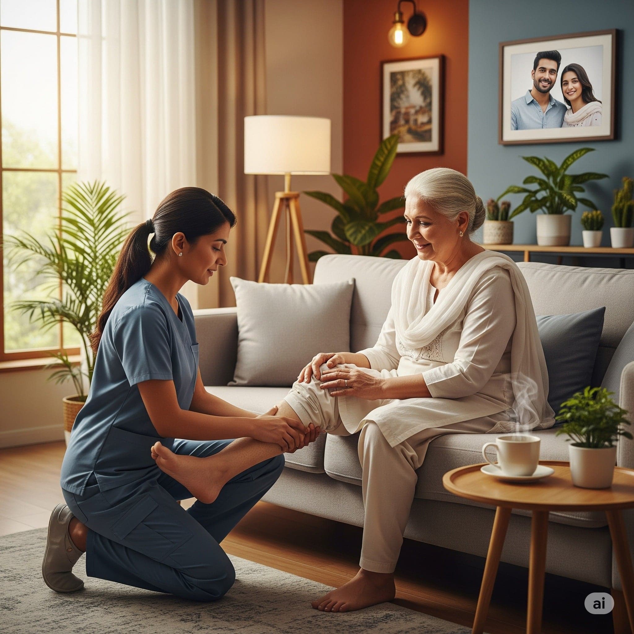 Nurse providing home care to elderly patient